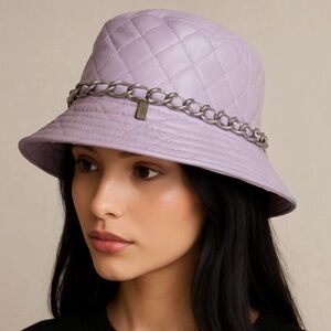 Madden NYC | Lavender Faux Leather Quilted Bucket Hat with Chain Detail